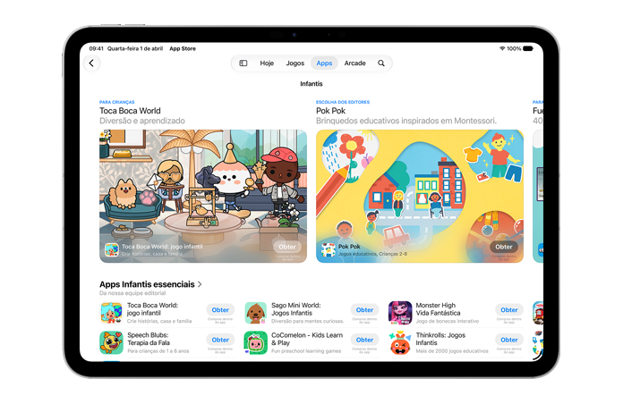 Tela mostrando a seção Feito para Crianças na App Store