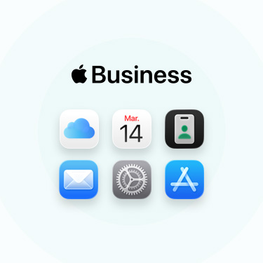 Une gamme d’apps et d’outils pour les affaires, dont iCloud, Calendrier, Plans, Apple Business, Mail, Réglages et App Store.