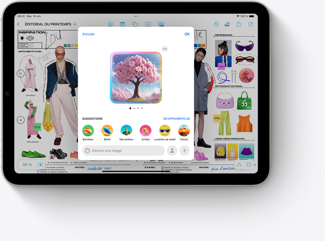Un iPad mini affichant Image Playground, une nouvelle fonctionnalité Apple Intelligence, en cours d’utilisation dans Freeform.