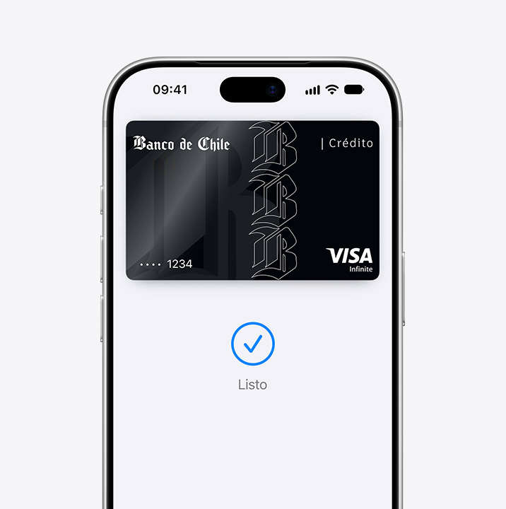Vista parcial de la pantalla de un iPhone que muestra un pago con una tarjeta de crédito en Apple Pay