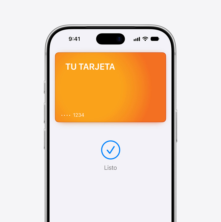 Vista parcial de la pantalla de un iPhone que muestra un pago con una tarjeta de crédito en Apple Pay