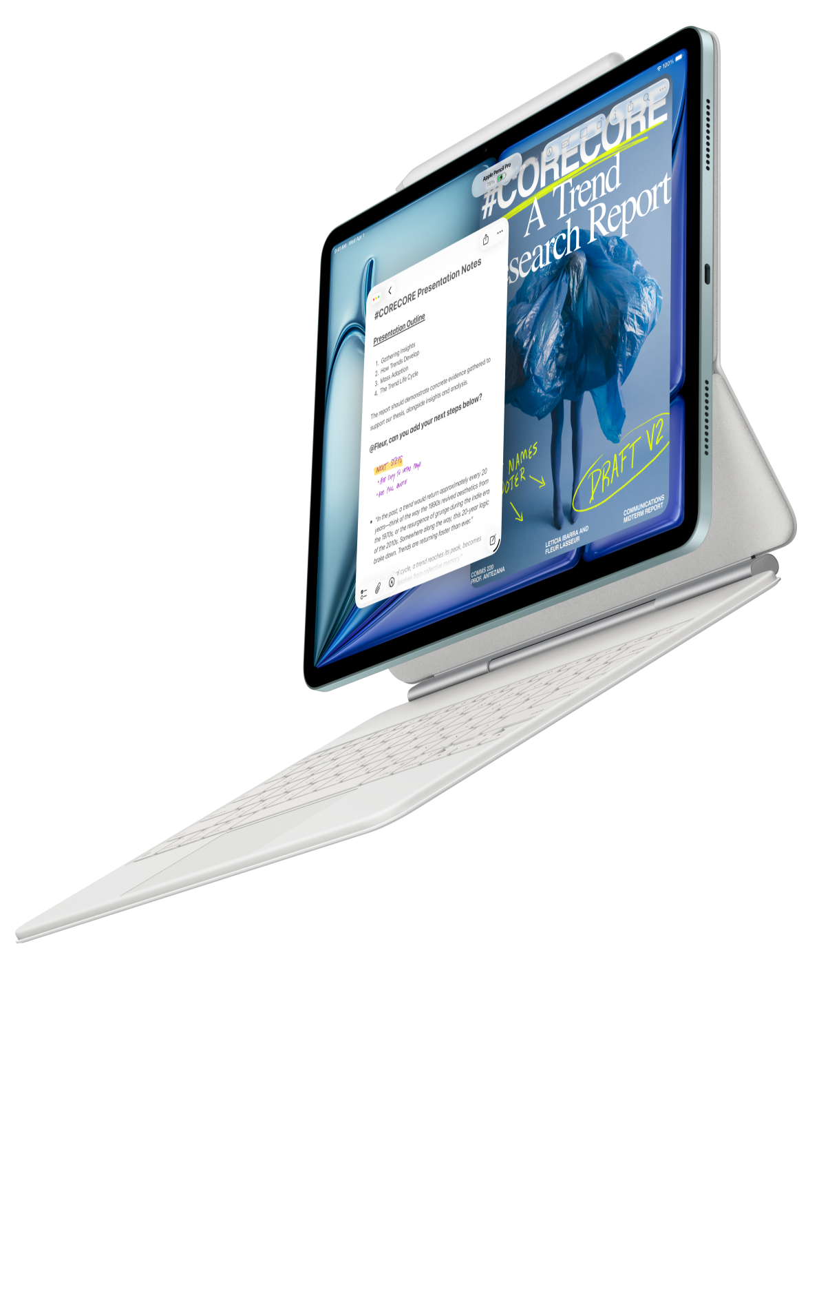 iPad Air terpasang ke Magic Keyboard untuk iPad Air dan Apple Pencil Pro