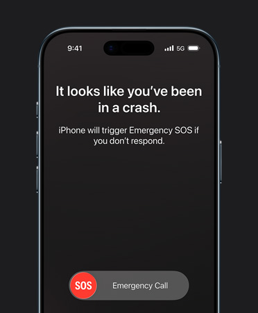 iPhone Air, eksterior depan, fitur Deteksi Tabrakan sedang digunakan
