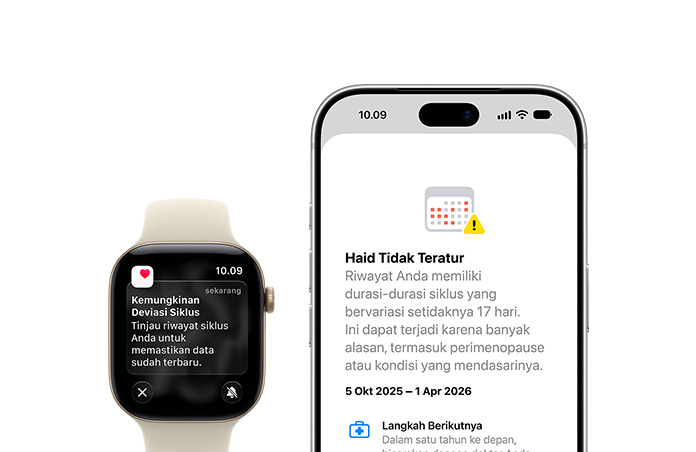 Health app Cycle Tracking update of Possible Cycle Deviation on Apple Watch Series 12 Sand Sport Band with Aluminum Light Gold case and iPhone 18 Pro