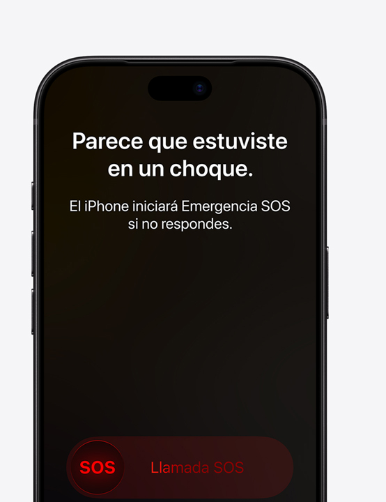 Pantalla de un iPhone que muestra la funcionalidad Detección de Choques