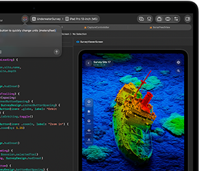 شاشة MacBook Pro تعرض تكامل مساعد ذكاء اصطناعي في Xcode‏