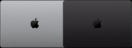 جهاز MacBook&nbsp;Pro مع شاشة PROLED&nbsp;XDR، لون أسود فلكي، الجانب العلوي، مغلق، وجهاز MacBook&nbsp;Pro مع شاشة PROLED&nbsp;XDR، لون فضي، الجانب العلوي، مغلق