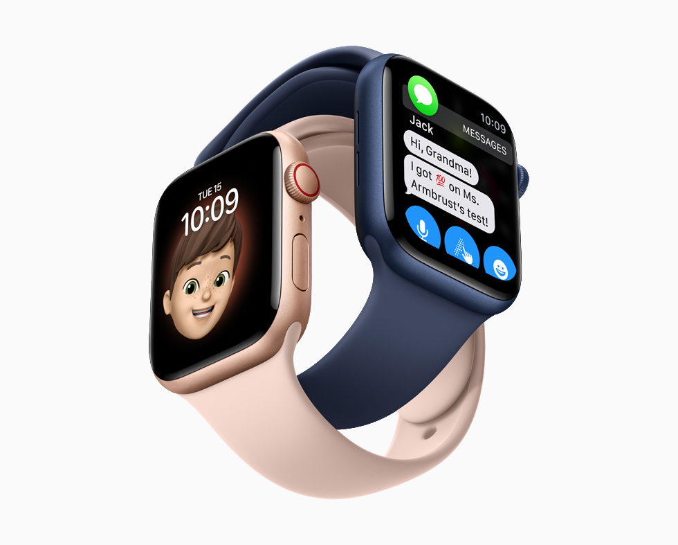 Apple Watch Series 6 in gold and blue aluminum cases. 