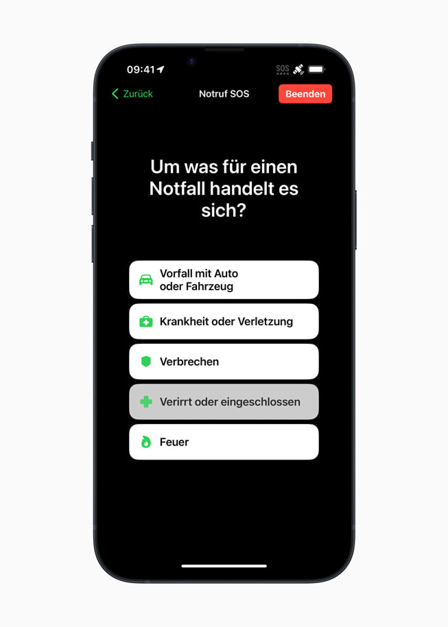 Ein iPhone zeigt die Frage: „Was ist der Notfall?“

