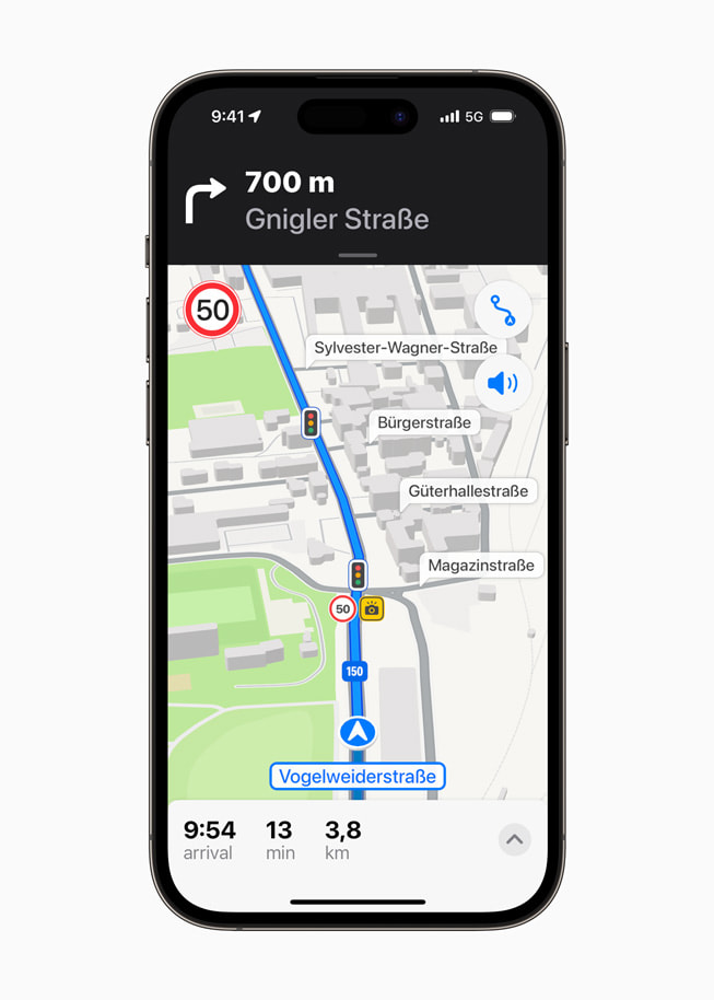Updated navigation on the new Maps on iPhone 14 Pro.