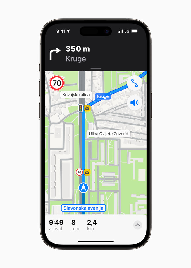 Updated navigation on the new Maps on iPhone 14 Pro.