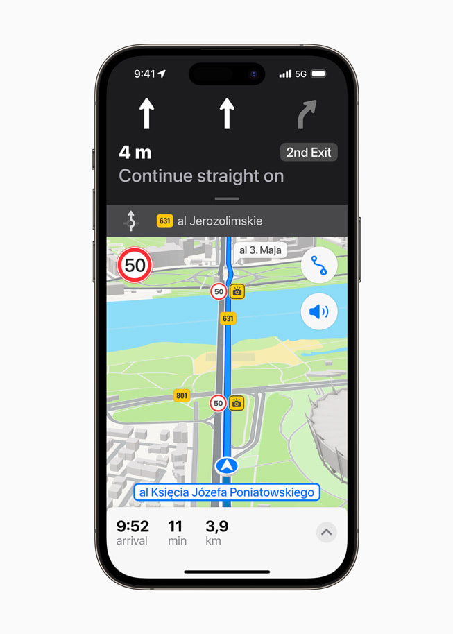 Updated navigation on the new Maps on iPhone 14 Pro.