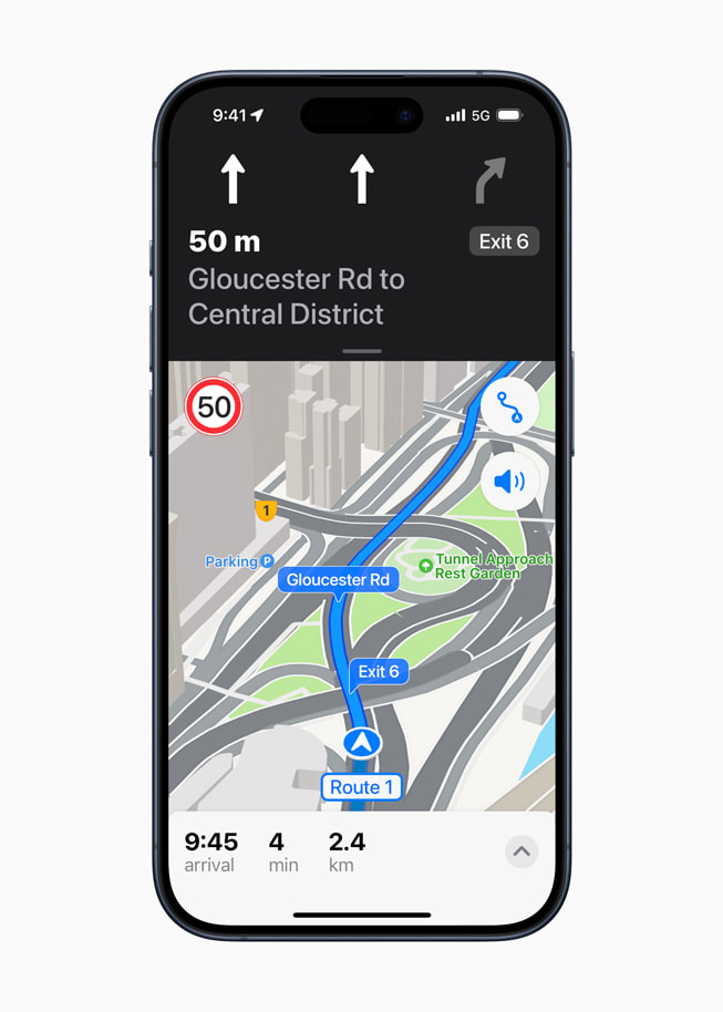 Updated navigation on the new Maps for Hong Kong on iPhone 15 Pro.