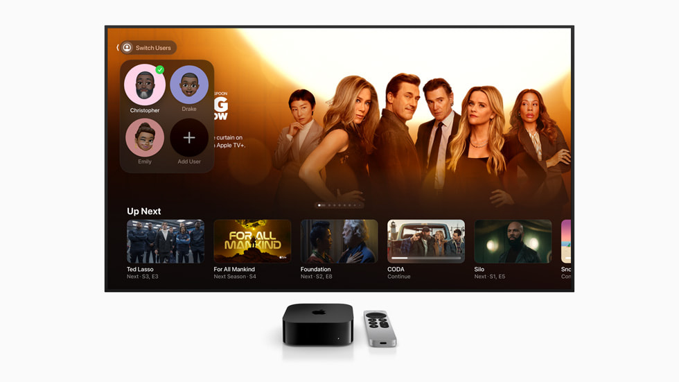 On the Apple TV app on Apple TV, user profiles are shown.