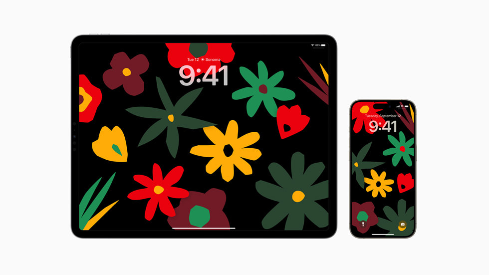 Le nouveau fond d’écran sur l’écran de verrouillage de l’iPad (photo de gauche) et de l’iPhone (photo de droite).