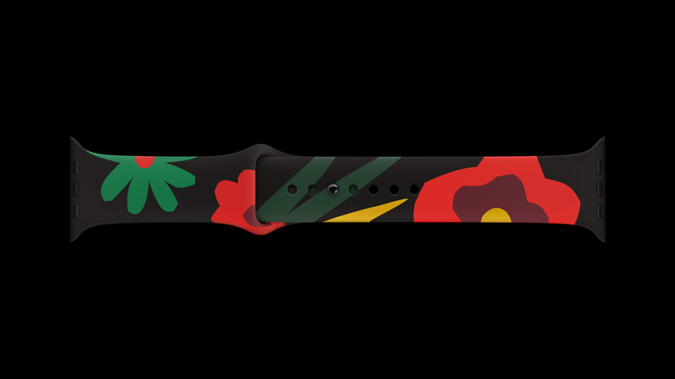 Le nouveau bracelet Sport de la Black Unity Collection montrée sur une Apple Watch Series 9.