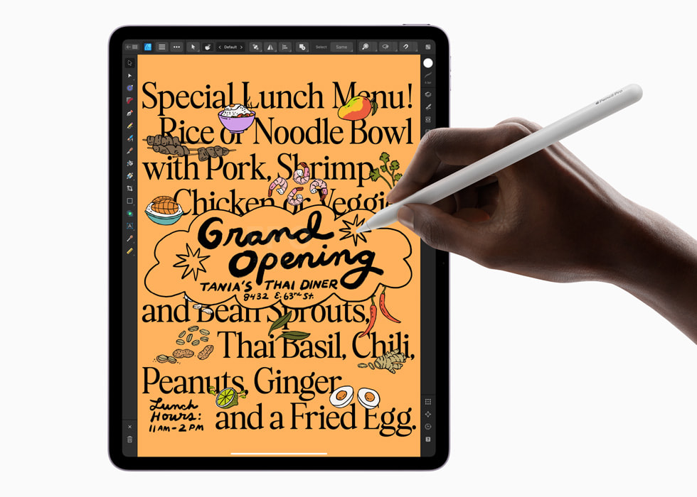 ดีไซเนอร์ใช้ Apple Pencil Pro เพื่อสร้างสรรค์ผลงานใน Affinity Designer 2 บน iPad Air ใหม่