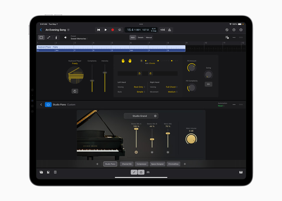หน้าจอ Keyboard Player บน iPad Pro รุ่น 13 นิ้ว