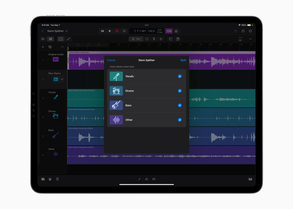 หน้าจอ Stem Splitter บน iPad Pro รุ่น 13 นิ้ว