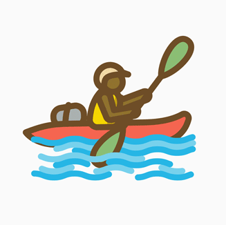 A close-up of an animated sticker featuring someone kayaking. 