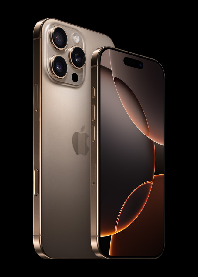 Primer plano del iPhone 16 Pro Max y el iPhone 16 Pro.