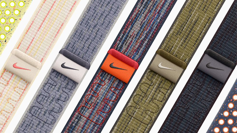 展示 Nike 運動手環和 Nike 運動錶帶的顏色選擇。