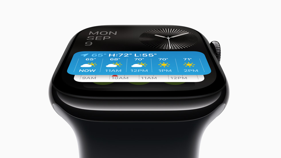 從正面以向後傾斜的角度展示 Apple Watch Series 10。