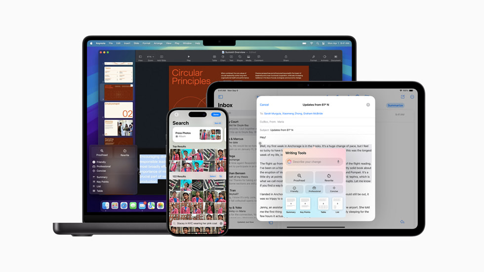 Các tính năng mới của Apple Intelligence được hiển thị trên một loạt các thiết bị iPhone, iPad và Mac.