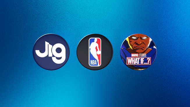 Íconos que representan a los finalistas de la categoría App del año para el Apple Vision Pro 2024: JigSpace, NBA y What If…? An Immersive Story.