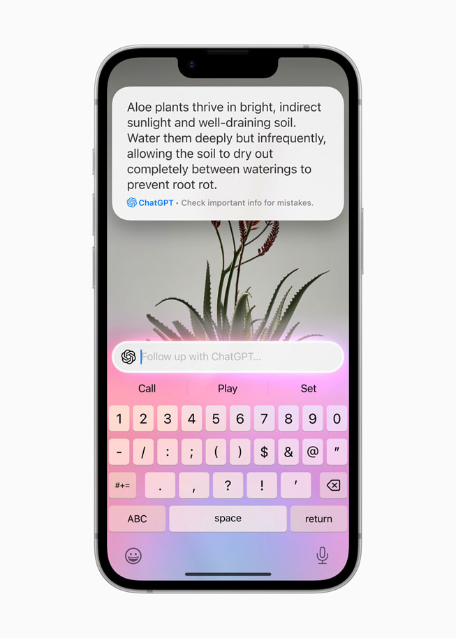 An image of a plant with a description from ChatGPT using the Action button for visual intelligence.