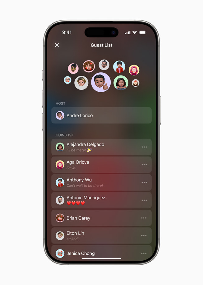 Gästeliste einer Einladung in Apple Invites auf dem iPhone 16 Pro.