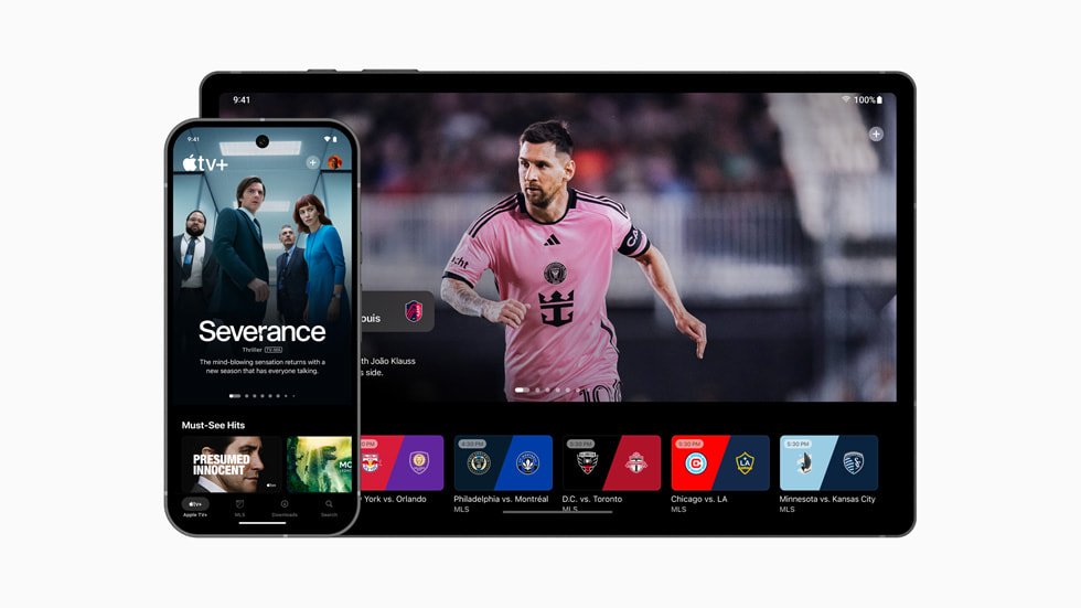 The Apple TV app for Android is shown on a phone and on a tablet.