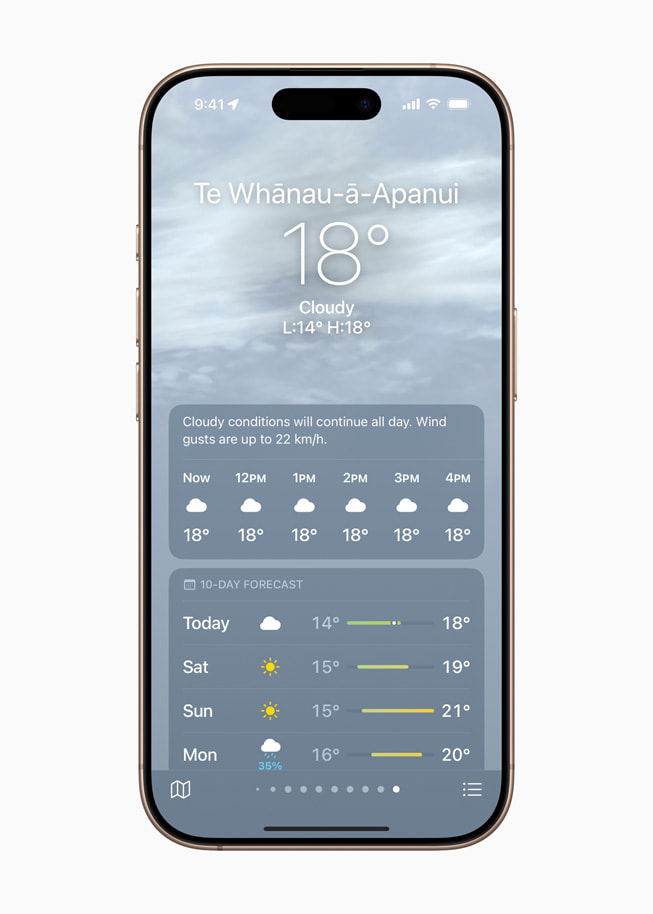 Apple Maps shows the weather for Te-Whānau-ā-Apanui in New Zealand.