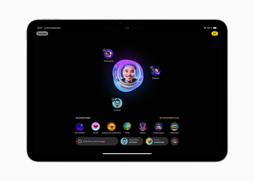 Image Playground affiché sur un iPad Pro 11 pouces.