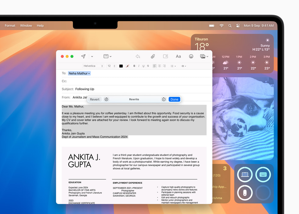 MacBook Pro shows Writing Tools in Mail.