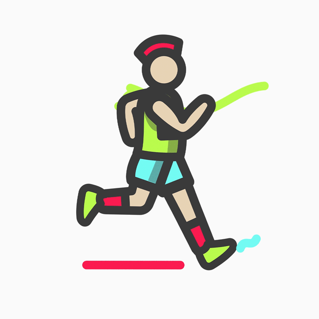 An illustrated icon of a person running.