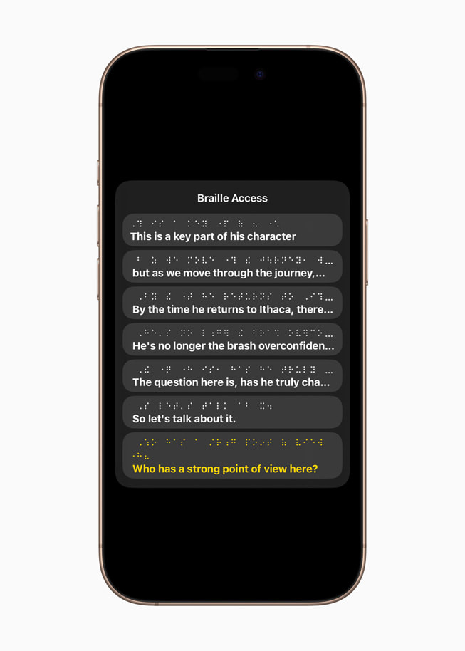 Braille Access is shown on iPhone 16.