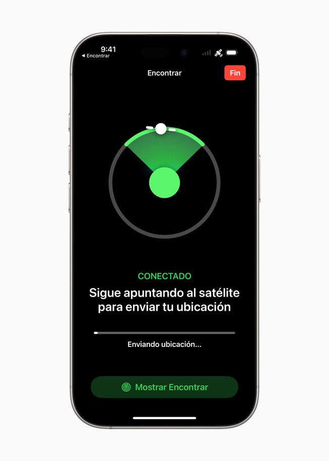 La opción Encontrar vía satélite en un iPhone 16 Pro. 
