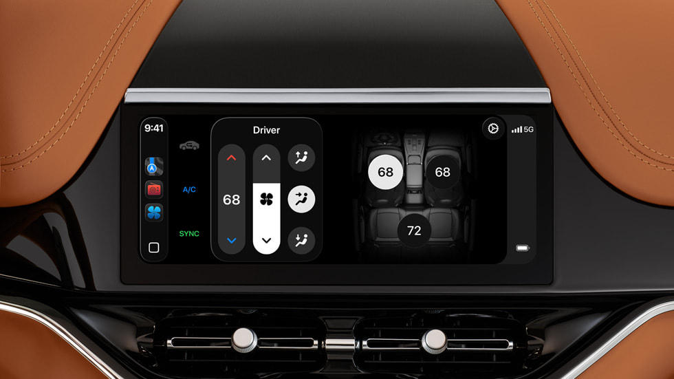 Comenzile de climatizare ale vehiculului sunt redate în noua experiență CarPlay.