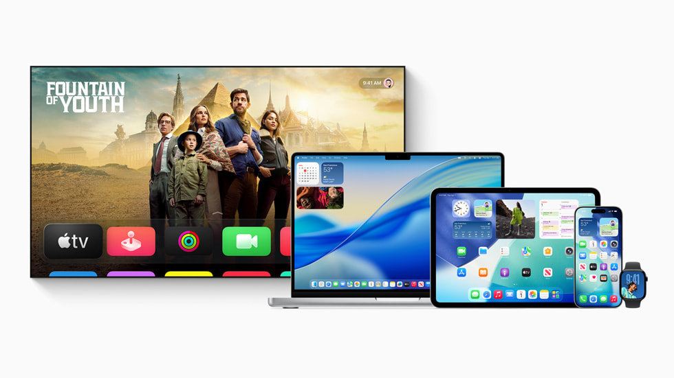 Apple TV, MacBook Pro, iPad Pro, iPhone 16 Pro und Apple Watch Series 10. 