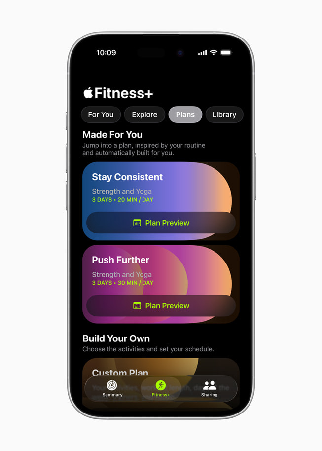 Apple Fitness mit dem neuen Custom Plans Feature auf einem iPhone 16 Pro.