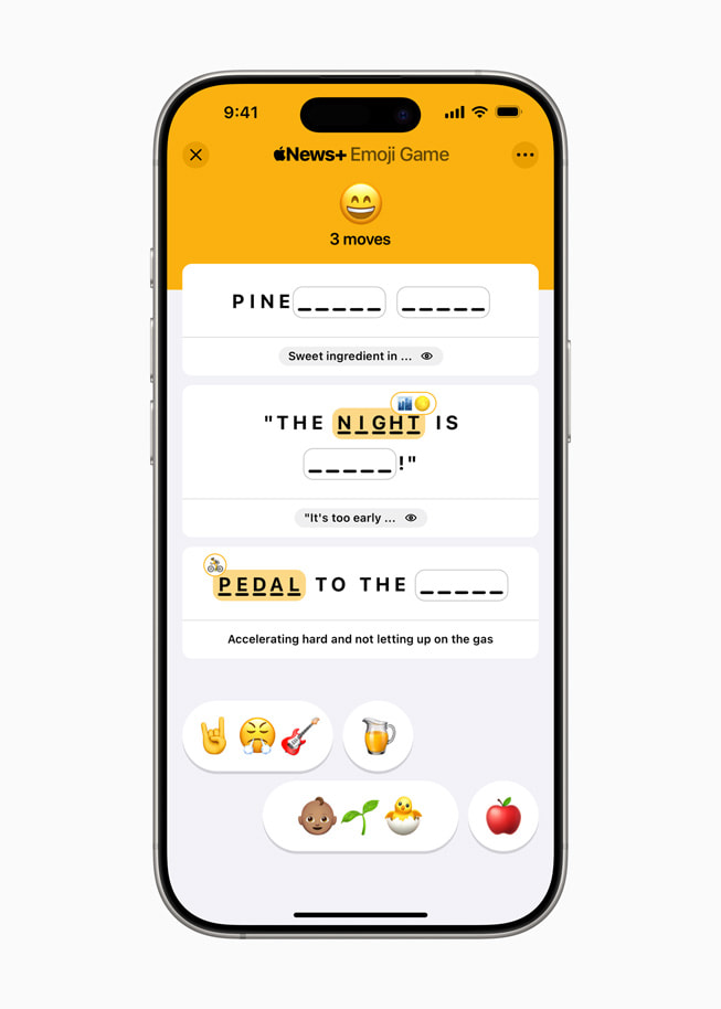 Emoji Game in Apple News+ Puzzles auf einem iPhone 16 Pro.