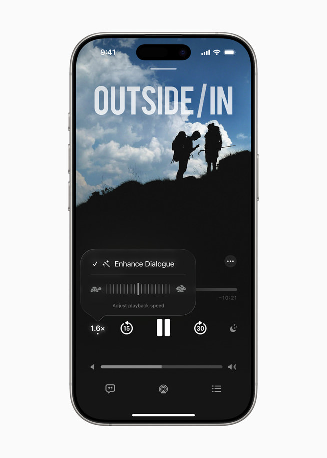 Dialoge verbessern in Apple Podcasts auf dem iPhone 16 Pro.