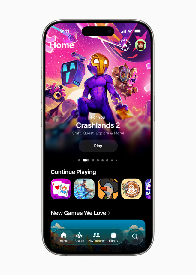 Empfehlungen im Home Tab in Apple Games auf einem iPhone 16 Pro. 