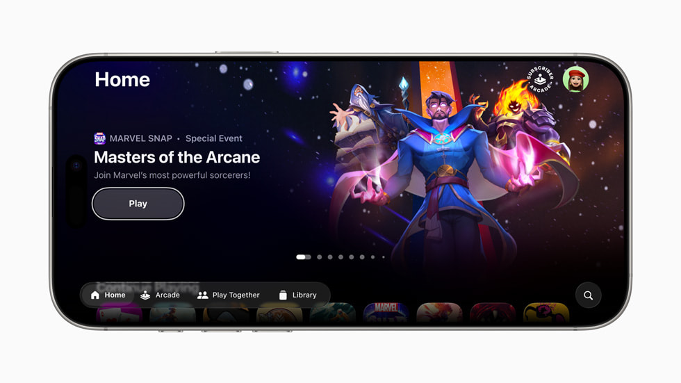 Der Home Tab in der Apple Games App auf einem iPhone 16 Pro.