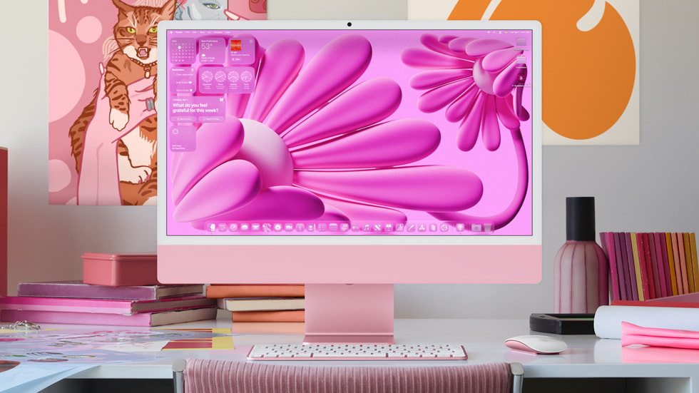 Una iMac muestra la pantalla de inicio con el nuevo diseño.