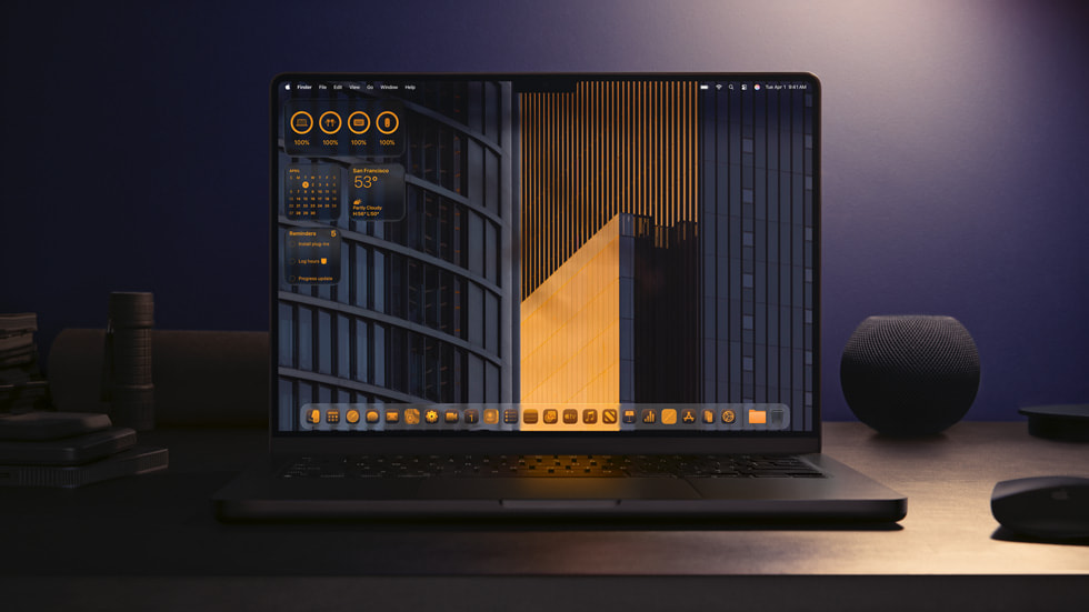 Una MacBook Pro muestra la pantalla de inicio con el nuevo diseño. 