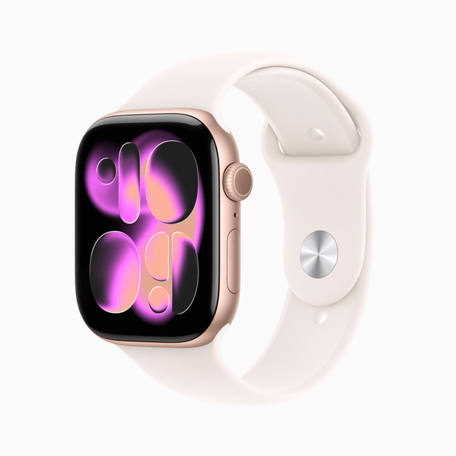 The new Apple Watch Series 11 in rose gold.