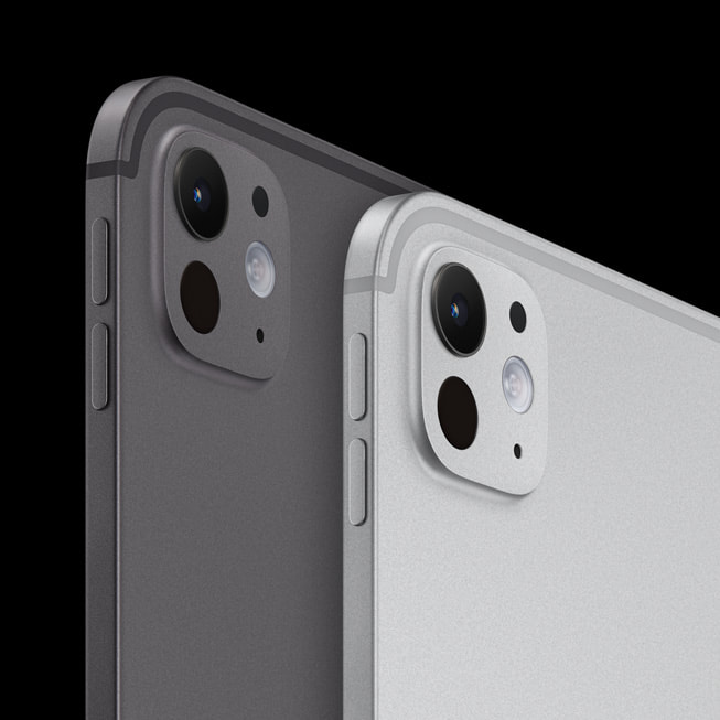 The new iPad Pro is shown in space black and silver.