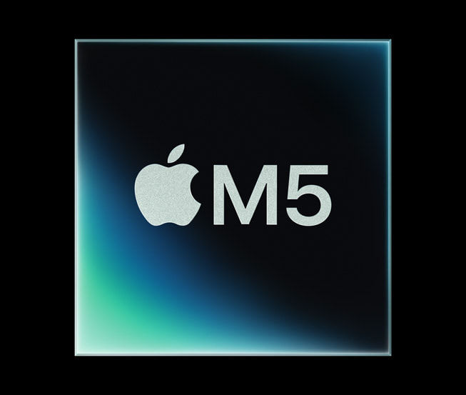 A graphic representation of Apple’s M5 chip against a black background.